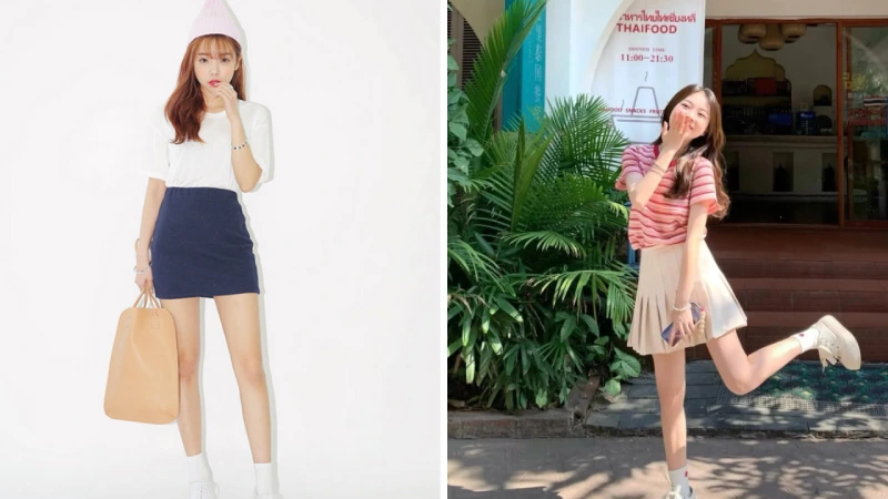 Áo phông kết hợp với chân váy chữ A