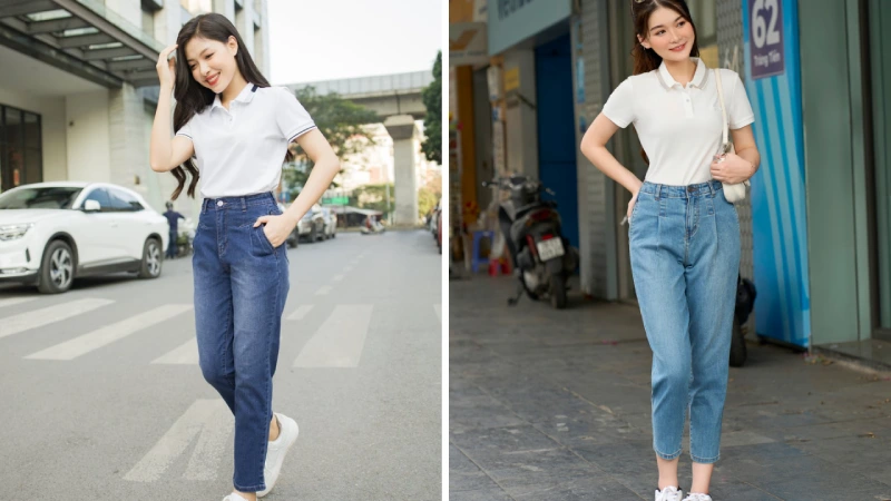 Áo polo kết hợp với quần jean baggy
