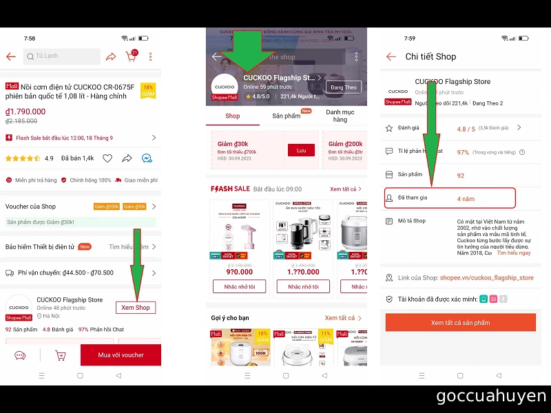 Xem thời gian hoạt động của shop