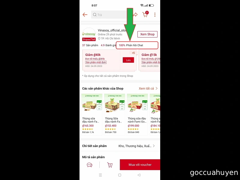 Xem tỉ lệ phản hồi chat của shop