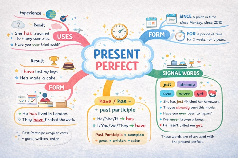 Sơ đồ tư duy thì hiện tại hoàn thành